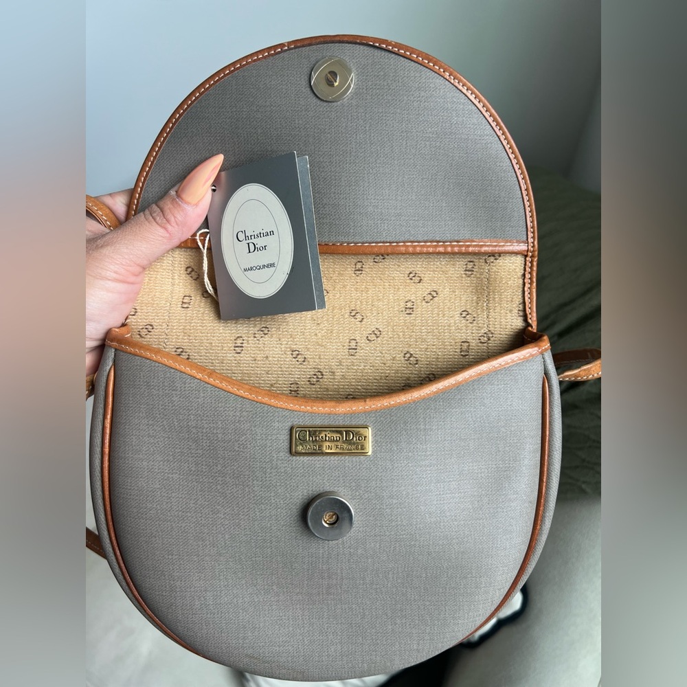 Christian Dior Gray Crossbody Bag with Brown Leather Trim EUC - Picture 6 of 15